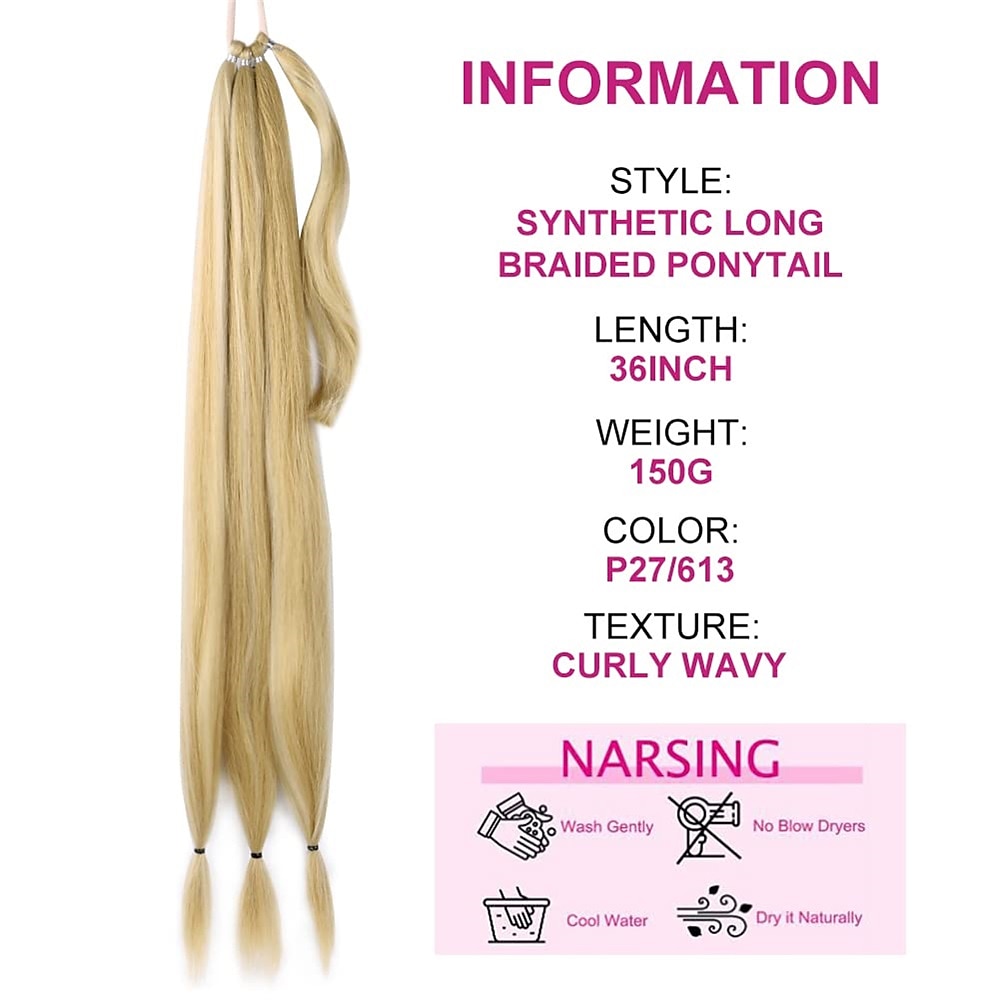 36 Inch Ponytail Extension Synthetic Long Braided Ponytail Extensions with Hair Tie Straight Wrap Around Hair Pretty Hair Ponytails Hair pieces For Women Daily Use 2025 - $15.99 –P9