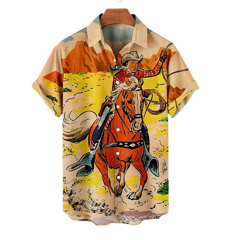 Derby Kentucky Męskie Zabytkowe Kowboj Koszula Koszula hawajska Koszula Aloha Krótkie rękawy Koszula Wieczorne Zabytkowe Moda Moda miejska Ulica Codzienny Hawajskie Żółty Czerwony Niebieski S M L 2025 - $24.99 –P6