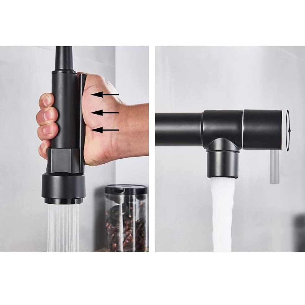 torneira misturadora de pia de cozinha pulverizador suspenso, torneiras retráteis de alavanca única, giro de 360 ° água quente fria torneira de latão dourado cromado preto de 2025 por $123.99 -P11