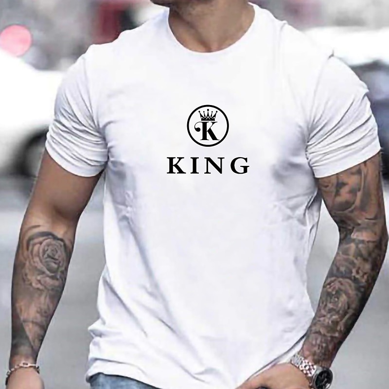 Bărbați Mărime Plus Mare înalt Tricou Tricouri Tricou grafic Crown & Letter Crewneck Negru Alb Roșu-aprins Mânecă scurtă În aer liber Ieșire Imprimeu Scrisă Îmbrăcăminte Amestec Bumbac Stilat Casual 2026 - $13.49 –P5