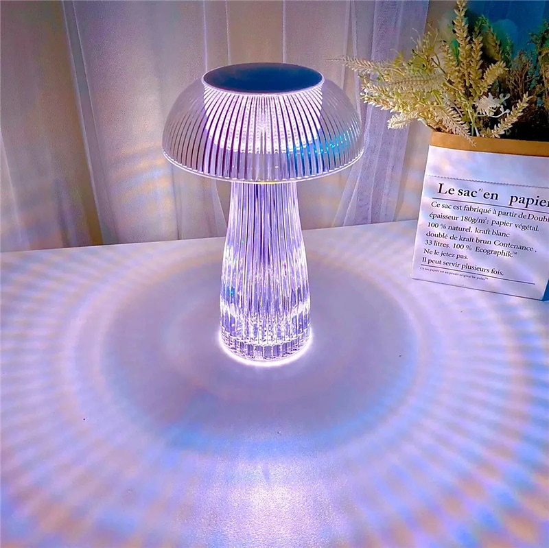 Lámpara de medusas creativa moderna, lámpara de mesa recargable de cristal, luces nocturnas, atenuador táctil de hongo, lámpara rgb, 16 colores para la decoración de la mesita de noche del hogar, 2025 - $39.99 –P6