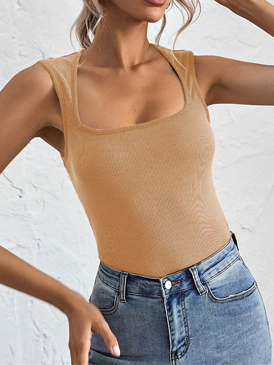 Women's Sweater Vest U Neck Ribbed Knit Polyester Cold Shoulder Summer Spring Outdoor Daily Going out Stylish Sexy Soft Sleeveless Solid Color Black White Khaki S M L 2023 - US $18.49 –P12