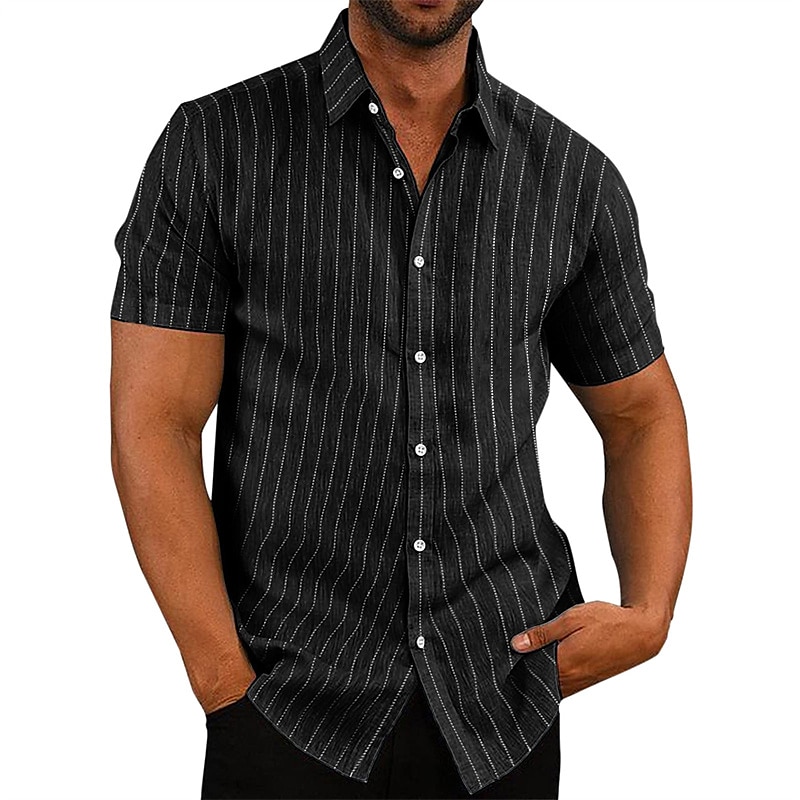 Men's Shirt Summer Shirt Button Up Shirt Striped Shirts Black Army Green Gray Light Blue Short Sleeve Striped Turndown Print Street Daily Button-Down Clothing Apparel Polyester Fashion Casual 2025 - $20.99 –P3