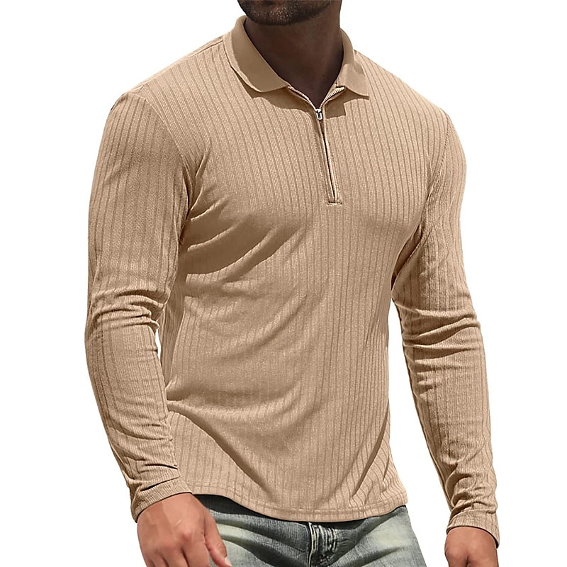 Men's Golf Shirt Knit Polo Casual Holiday Lapel Quarter Zip Long Sleeve Fashion Basic Plain Quarter Zip Summer Regular Fit Black White Wine Camel Green Dark Blue Golf Shirt 2025 - $20.99 –P6