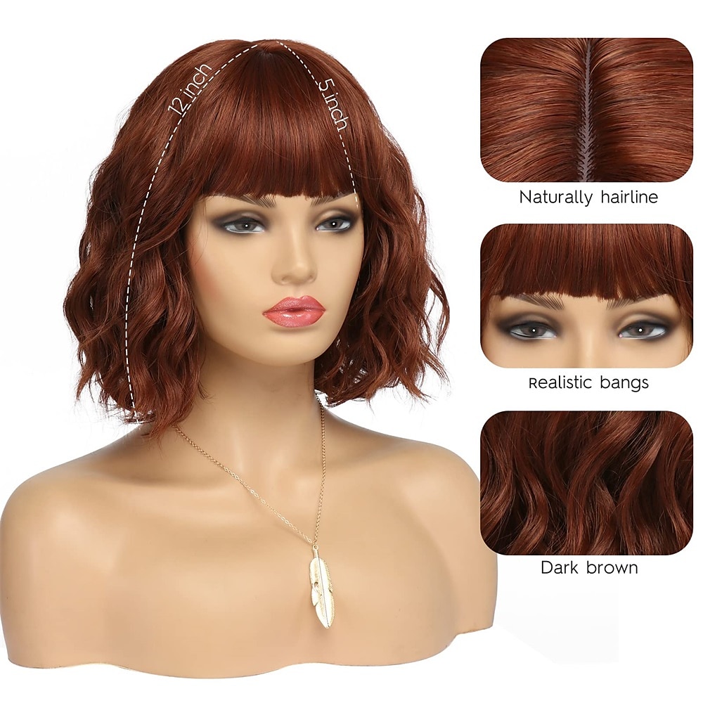 korte wit zilveren pruiken voor vrouwen ombre zwart en grijs krullend pruik met pony halflang synthetisch haar water wave bob pruik grijze kleurrijke pruiken 2025 - $24.99 –P11