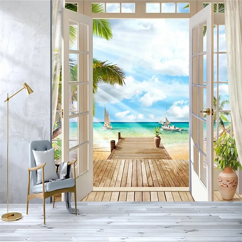 Fondos de pantalla geniales, mural de pared, papel tapiz natural, pegatina de pared de playa que cubre, adhesivo de impresión requerido, lienzo con efecto 3d, decoración del hogar 2025 - $76.99 –P6