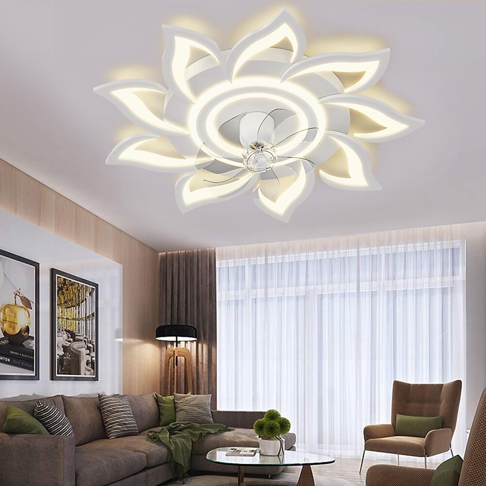 LED Ceiling Fans Dimmable with Remote Contral Flower Design Flush Mount Ceiling Lamp Acrylic Lampshade Chandelier Bedroom Living Room 2025 - $244.69 –P12