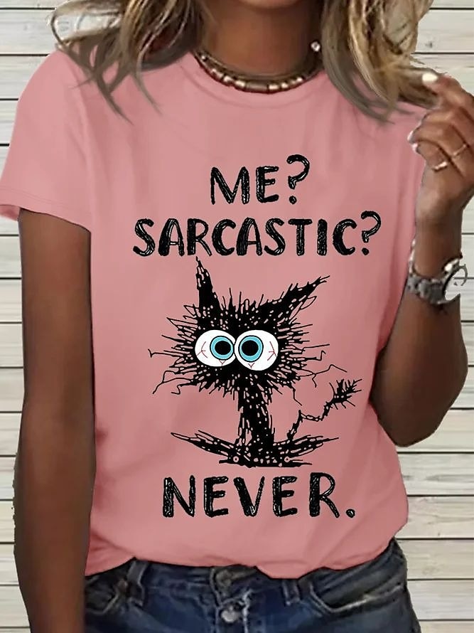 t-shirt basique pour femme avec imprimé de lettres de chat drôles à manches courtes et col rond pour tous les jours et le week-end blanc rose bleu de 2025 ? $19.99 –P1