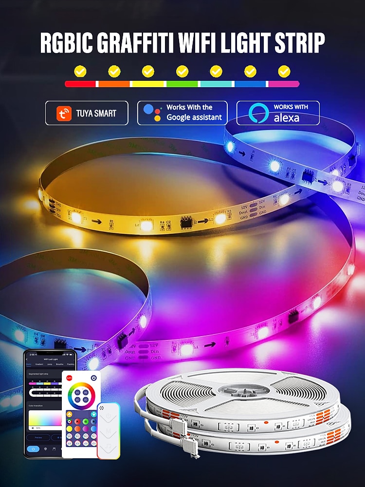RGBIC LED Strip Compatible with Alexa Google Home Color Changing LED Light Music Sync TUYA WiFi for Bedroom Ceiling Playroom Shustar 2025 - $35.99 –P1