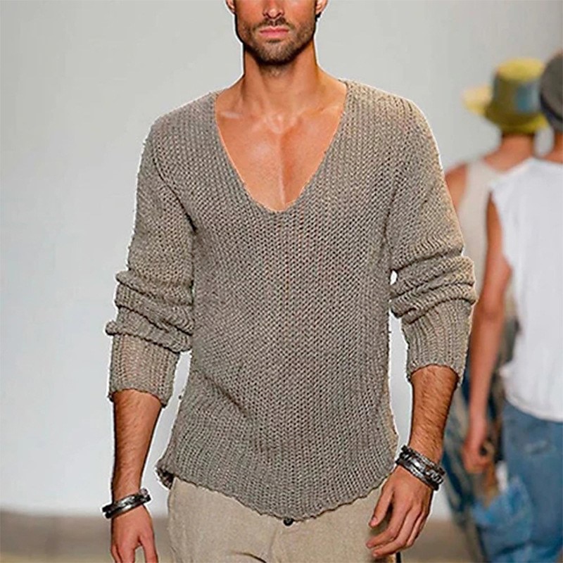 herren pullover pullover pullover rippstrick gestrickt v-ausschnitt alltagskleidung urlaub bekleidung bekleidung frühjahr & herbst grau 5xl 2025 - $32.99 –P6