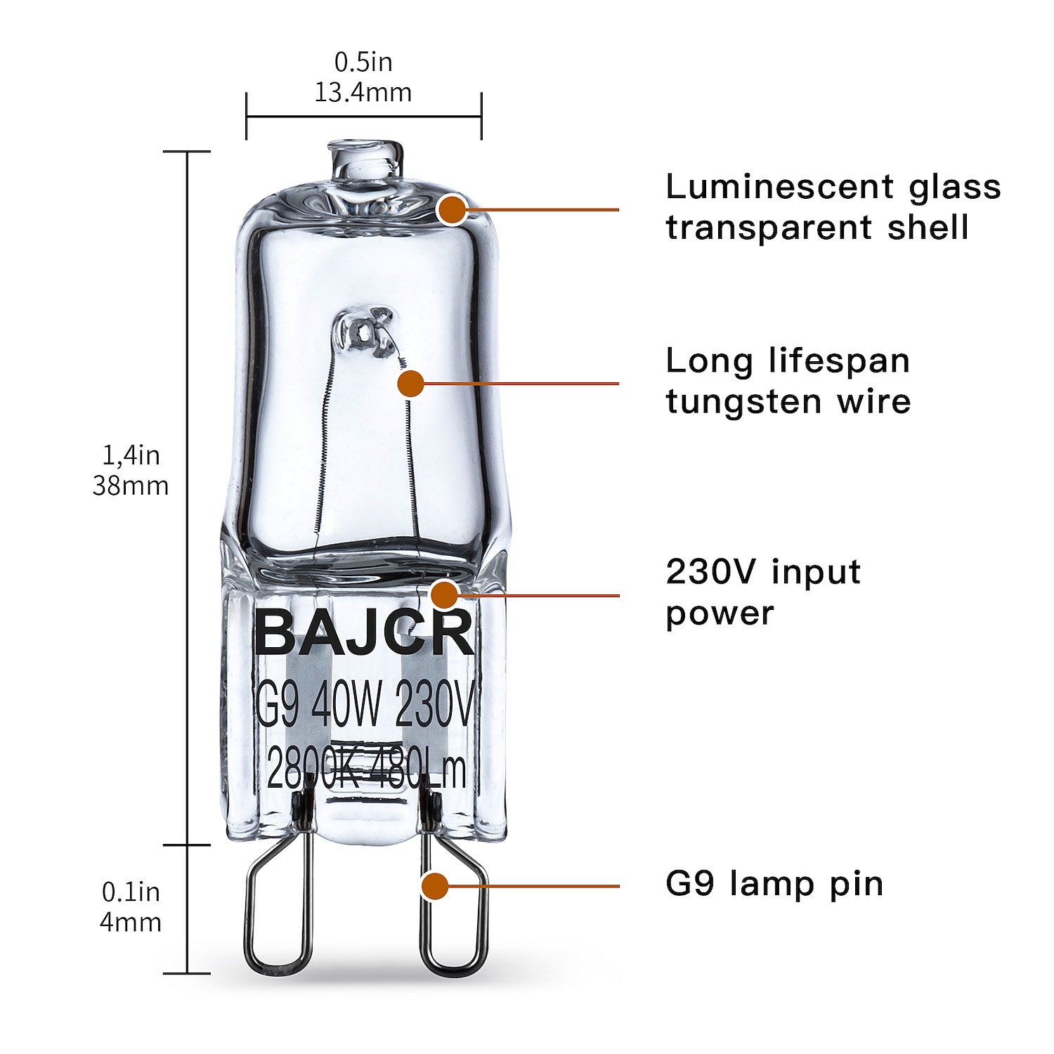 bajcr lighting галогенная лампа g9 t4 40w jcd bi-pin (10 шт. в упаковке) для люстр, подвесок, светильников для шкафов, ландшафтных светильников, настольных и торшеров, настенных бра, 230v с 2025 - $11.49 –P2