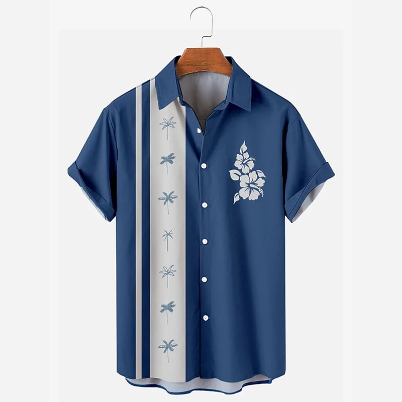 Herren Hemd Sommerhemd Lässiges Hemd Kurzarm Modisch 1950s Brautkleider schlicht Urlaub Täglich Ausgehen Sommer Umlegekragen Bedruckt Schwarz Weiß Gelb Blau Dunkelblau 2025 - $25.99 –P5