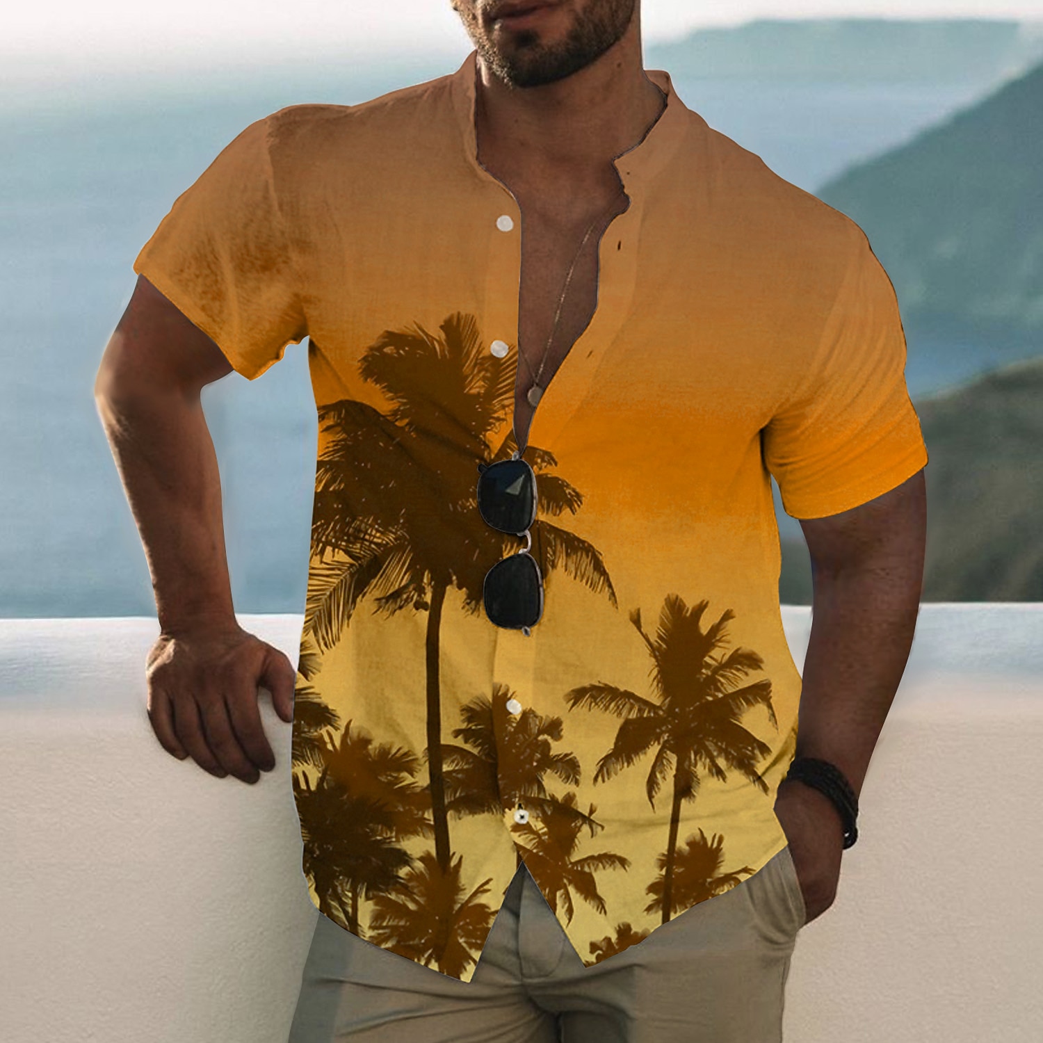 Herr Lutning Kokosnötsträd Tropiska växter Skjorta Hawaii skjorta Aloha skjorta Kortärmad Skjorta Hög krage Mode Designer Ledigt Utomhus Semester Ledigt Vit Gul Rodnande Rosa S M L 2025 - $24.99 –P4