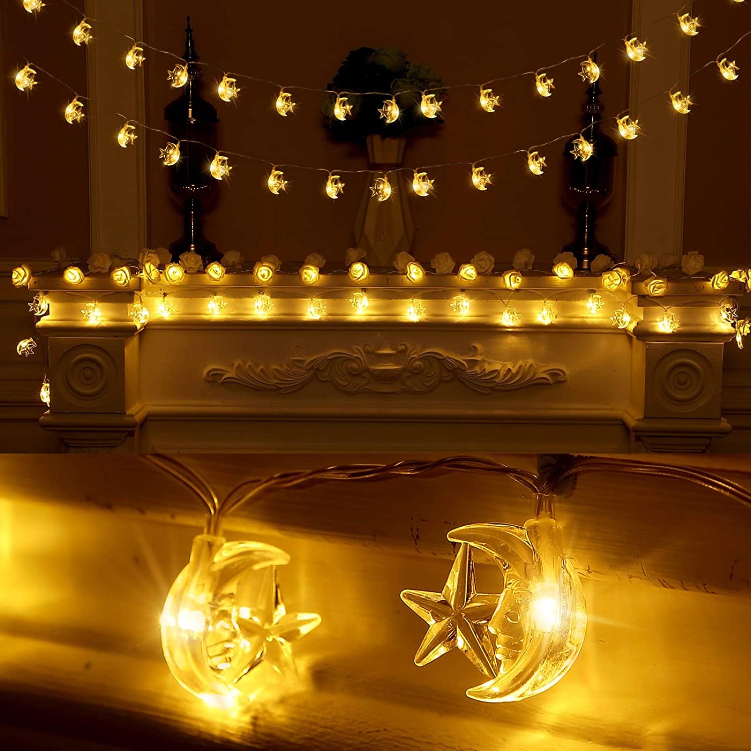 Moon stars fairy string lights 3m 20 leds 6m 40 leds ramadan string lights zasilany z baterii na ramadan boże narodzenie wesele dekoracje na patio domu 2025 - $12.49 –P8