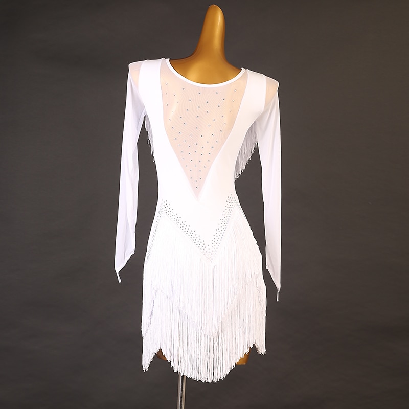 dans salsa latinsk dansklänning strass fransad tofs delad led dam prestationsträning långärmad hög spandex tyll 2025 - €169.99 –P4