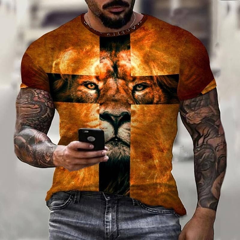 T-shirt Uomo Donna Stampa 3D Tigre Gialla - Manica Corta, Girocollo, Taglie S-XXL, In Misto Poliestere, Per Estate E Tempo Libero