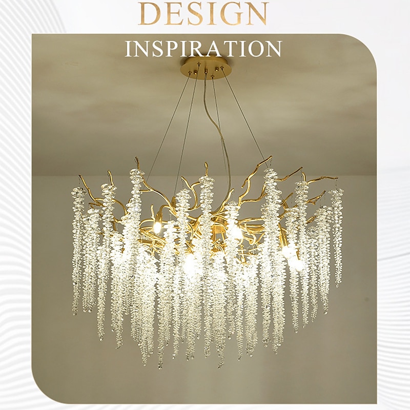 led lysekroner moderne luksus, 23,6"/31,2" 8/12-lys gullkrystall for hjemmeinteriør kjøkken soverom jern kunst tregren lampe kreativ lampe lys varm hvit 110-240v 2025 - $739.49 –P8