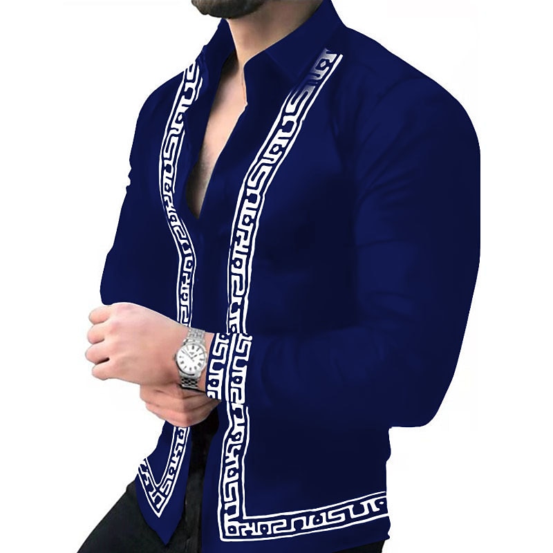 Bărbați Geometrie Cămașă Manșon Lung Modă Șic Stradă Designer În aer liber Casual Zilnic Toamna iarna Răsfrânt Imprimeu Buton în jos Alb Bleumarin Albastru piscină Mov Auriu 2025 - $26.99 –P2