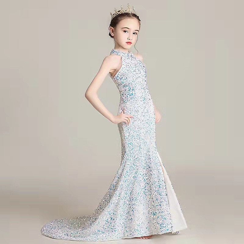 Blumenmädchenkleid Mädchen Kleid Abendkleid Party Kleid Hochzeit Party Besondere Anlässe Kuschelig Prinzessin Pailletten Spitze Glatt Ärmellos Schulterfrei Schwarz Weiß 2026 - $71.99 –P1