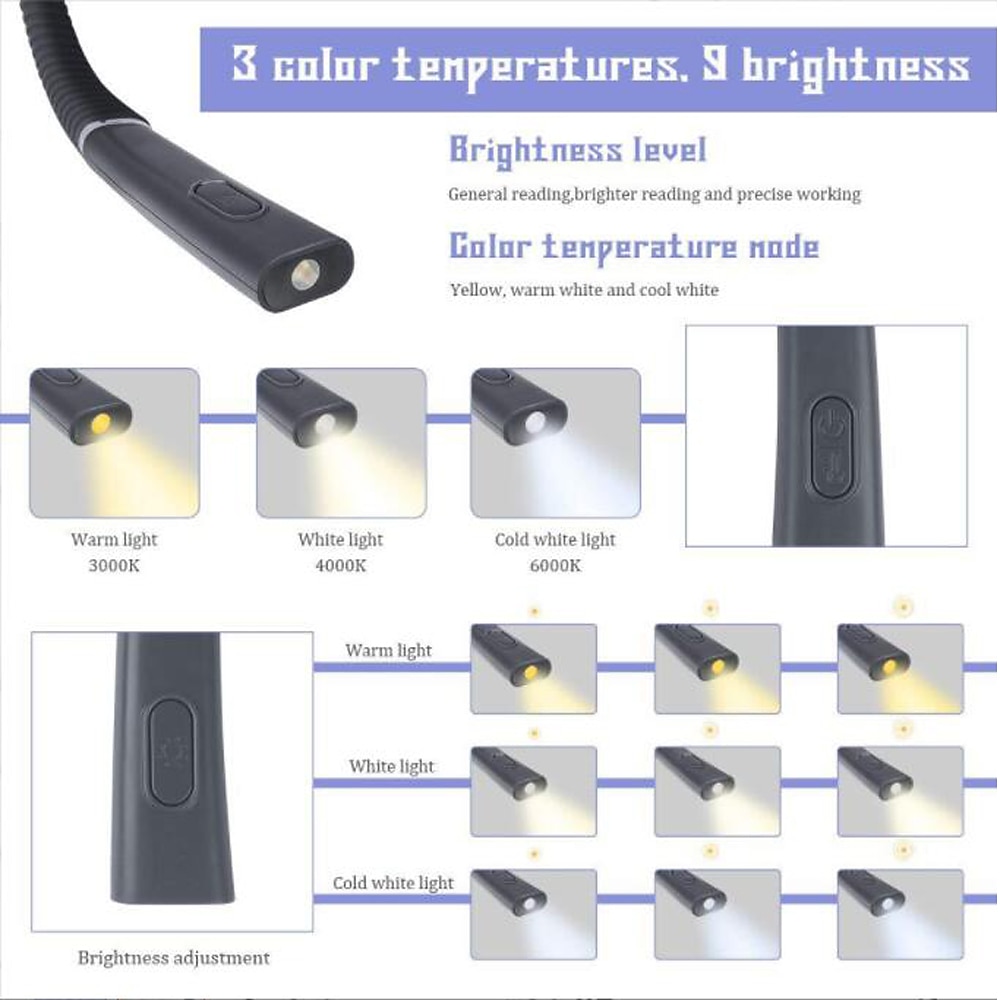 led-halsleeslampjes nieuwigheid flexibele nekverlichting handsfree boeklicht hanling leeslamp draagbare usb oplaadbare boekverlichting 2025 - $29.99 –P7