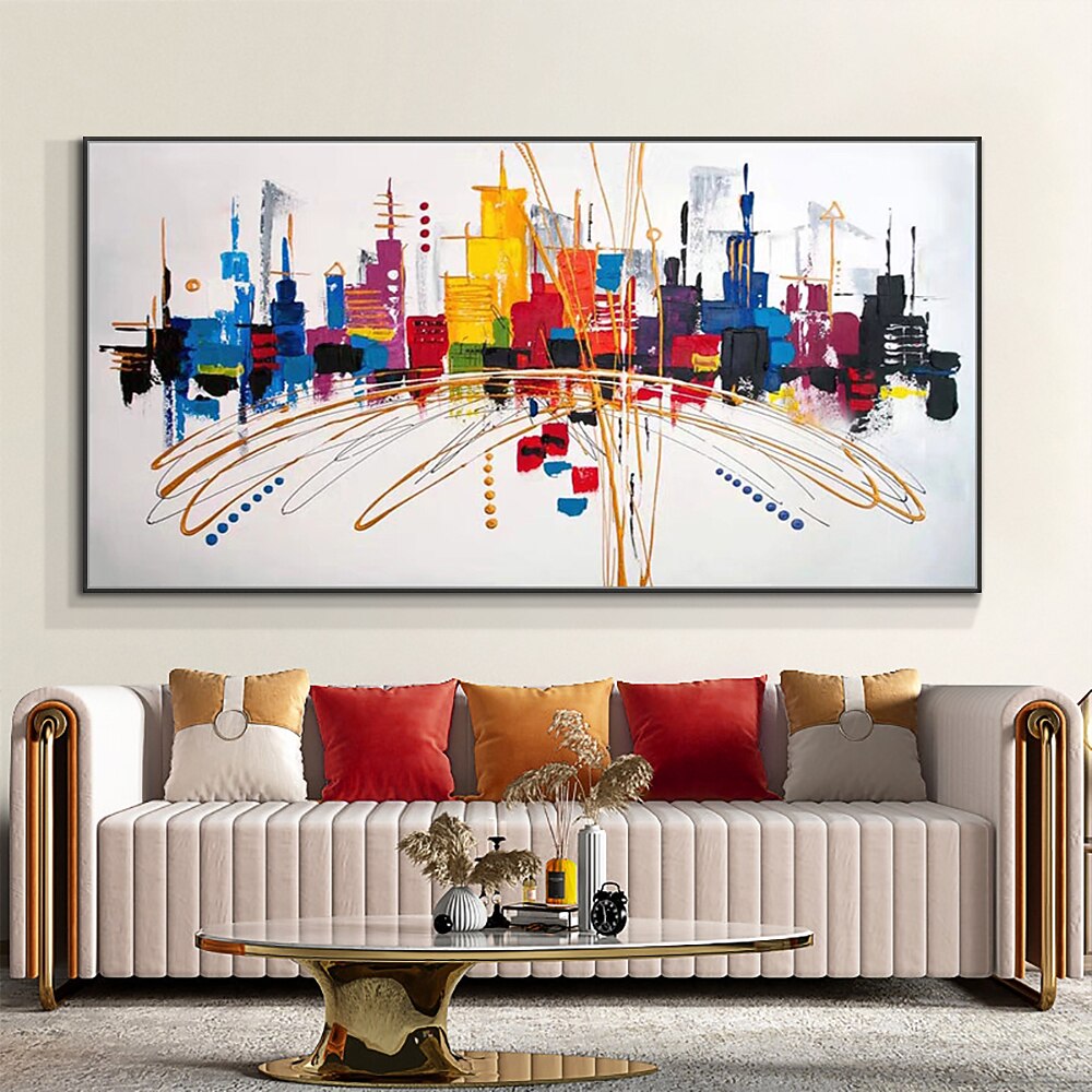 Mintura Handmade Colorful City Landscape Oil Paintings On Canvas Wall Art Decoration Modern Abstract Picture For Home Decor Rolled Frameless Unstretched Painting 2025 - $92.99 –P3