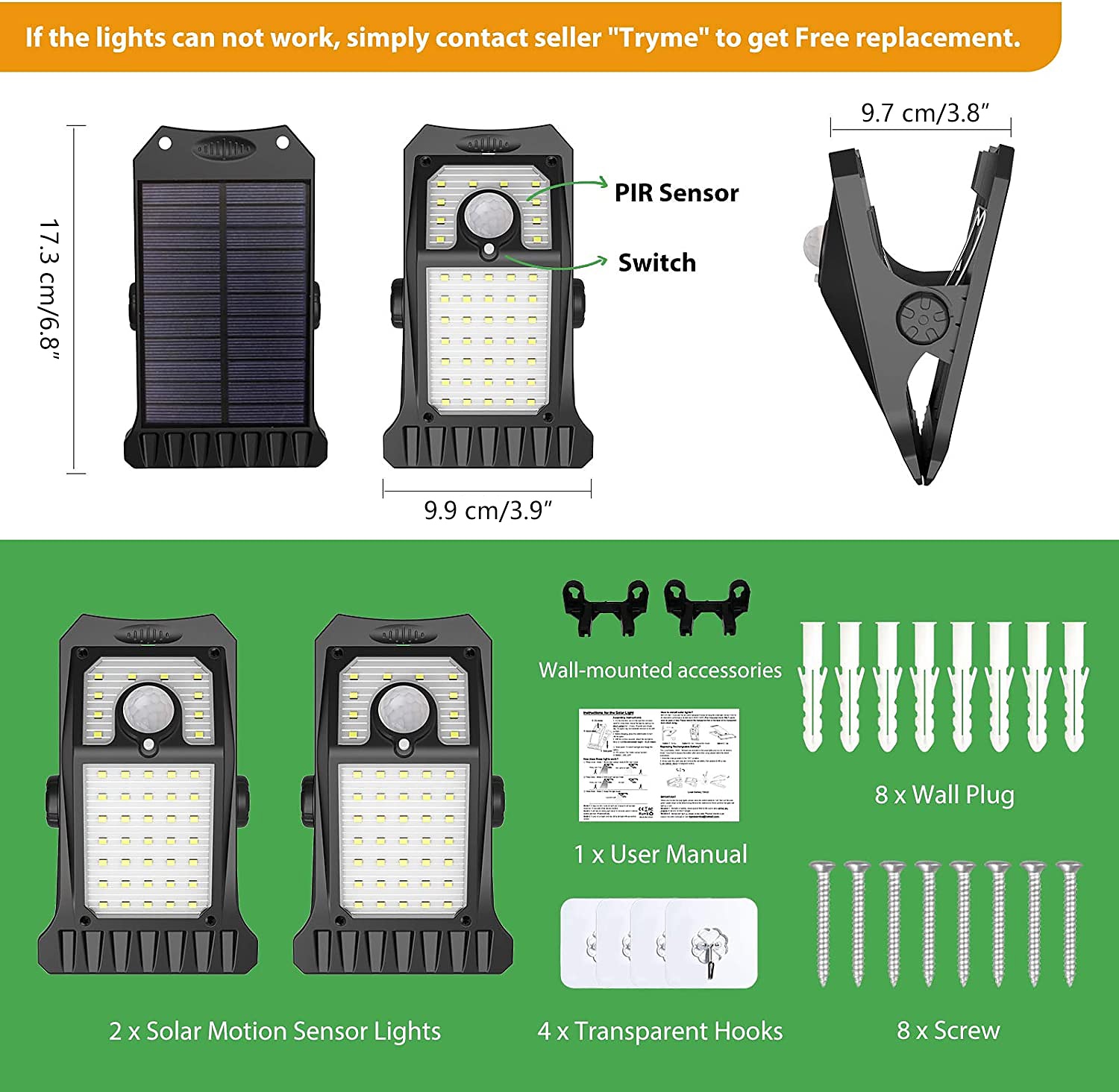 Lumină solară cu led pentru grădină, în aer liber, cu clipsare, cu senzor de mișcare, IP65, rezistentă la apă, pentru gard, punte, perete, cort de camping, terasă 2025 - $39.99 –P1