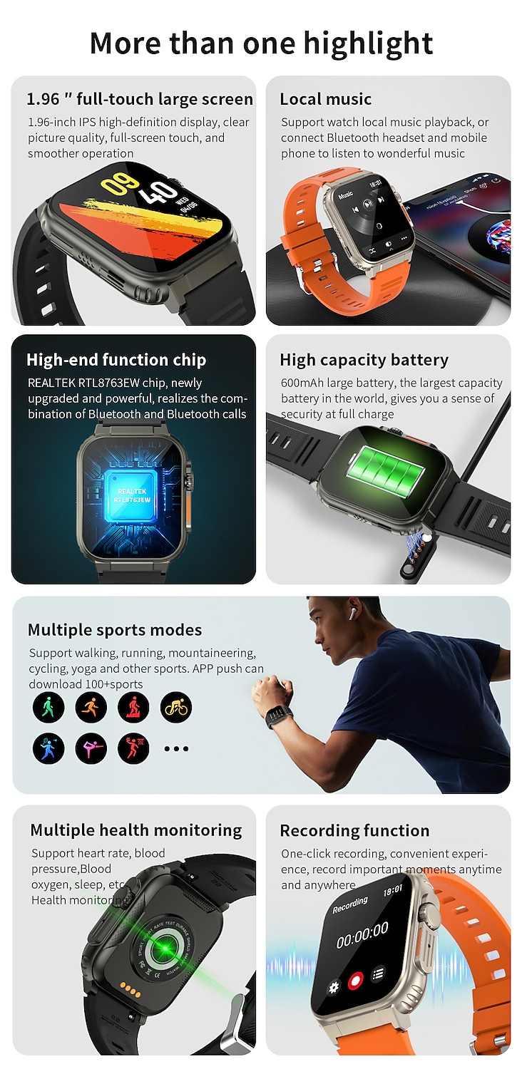 2025年 iMosi A70 スマートウォッチ 1.96 インチ スマート·ウォッチ ブルートゥース 歩数計 着信通知 アクティビティトラッカー と互換性があります Android iOS 女性 男性 ハンドフリーコール 防水 メディアコントロール IP68 42mmウォッチケース  コレクション – $59.99 –P2