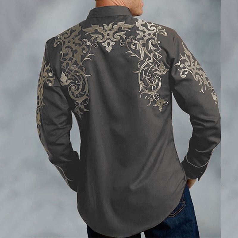 Men's Floral Totem Shirt Western Shirt Cowboy Shirt Long Sleeve Fashion Designer Casual Outdoor Holiday Fall & Winter Turndown Print Button-Down Black Red Blue Purple Green 2025 - $26.99 –P6