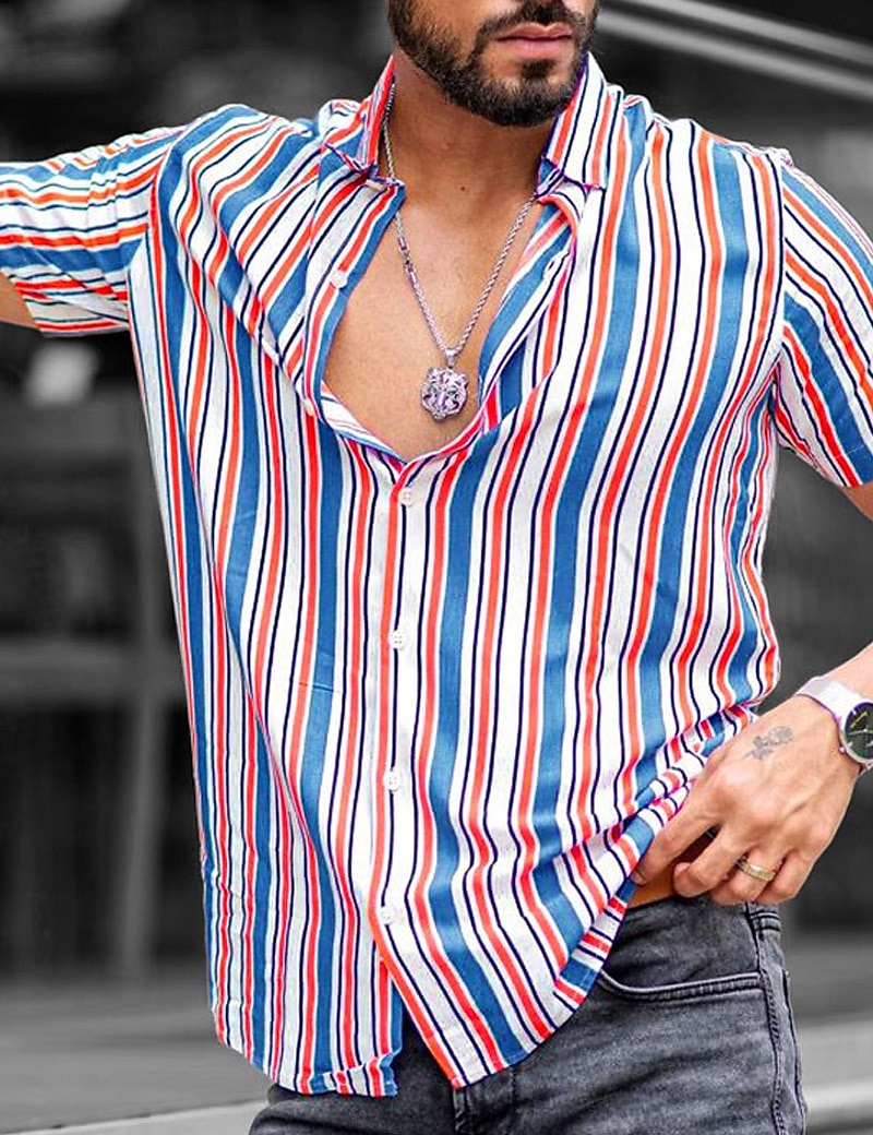 Per uomo Camicia Camicia Estiva Camicia casual Camicia con Bottoni Camicie a righe Rosa Manica Corta A righe Collo ripiegato Vacanza Quotidiano Stampato Abbigliamento Cotone Misto Cotone Moda Casual del 2025 a $21.99 –P4