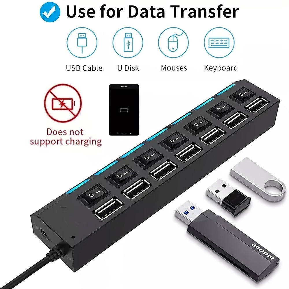4-Port/7-Port USB To USB 2.0 Ultra-Mini Hub Adapter Hub Power On/Off Switch For PC Laptop Computer 2025 - $10.99 –P9