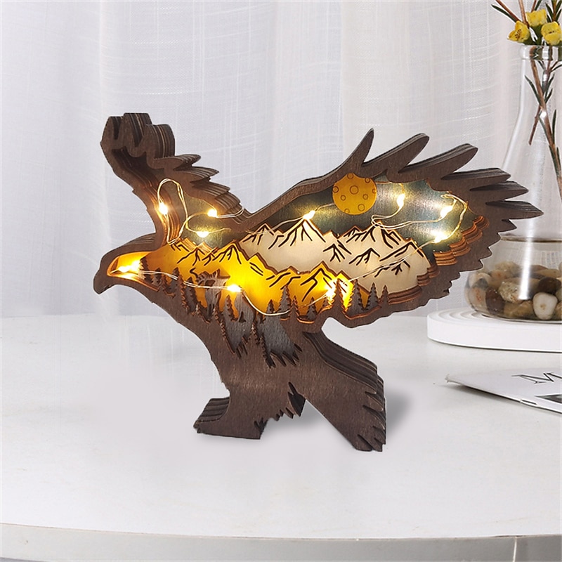 Деревянные украшения в виде животных, светодиодный светильник, 3d полая резьба, домашний декор, фигурки, ремесла, офисный стол, украшения для спальни, аксессуары 2025 - $21.99 –P18