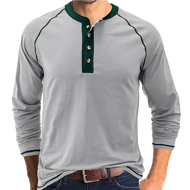 Herr Henleytröja T-tröja Långärmad tröja Slät Henley Gata Semester Långärmad Button-Down Kläder Designer Grundläggande Modernt Modernt 2025 - $22.99 –P5