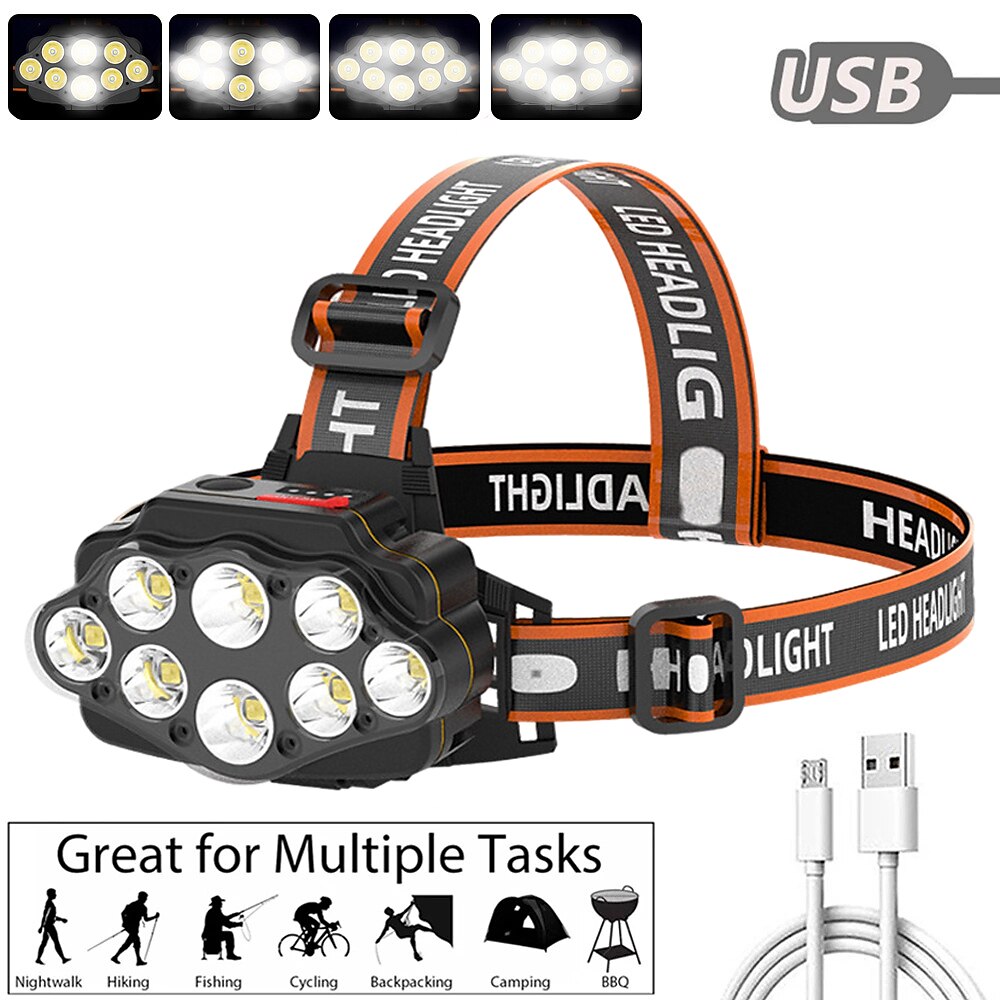 2025年 充電式 led ヘッドランプ ワイドレンジ照明 ヘッドライト 4 照明モード 8 * xpg キャンプランタン 強力なヘッドランプ 釣りランプ  コレクション – $18.99 –P10