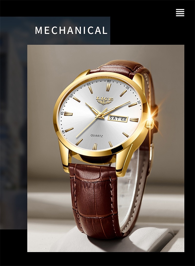 Men Quartz Watch Luxury Business Wristwatch Analog Luminous Calendar Date Week Waterproof PU Leather Watch 2025 - $22.99 –P12