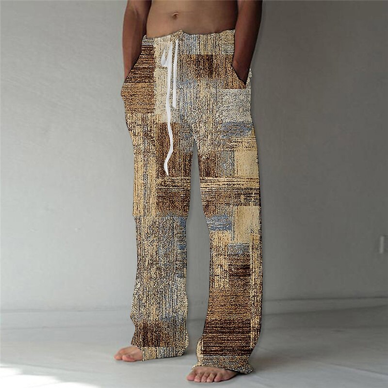 Men's Trousers Summer Pants Beach Pants Drawstring Elastic Waist Straight Leg Graphic Prints Comfort Casual Daily Holiday Cotton Blend Streetwear Hawaiian Blue Green 2025 - $27.99 –P2
