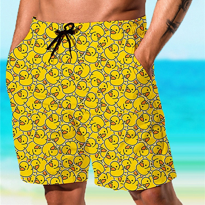 Men's Animal Graphic Prints Little Yellow Duck Swimming Trunks Board Shorts Swim Shorts Mid Waist Hawaiian Boho Casual Daily Holiday Drawstring with Mesh lining Elastic Waist Designer Clothing Apparel 2025 - $19.99 –P1