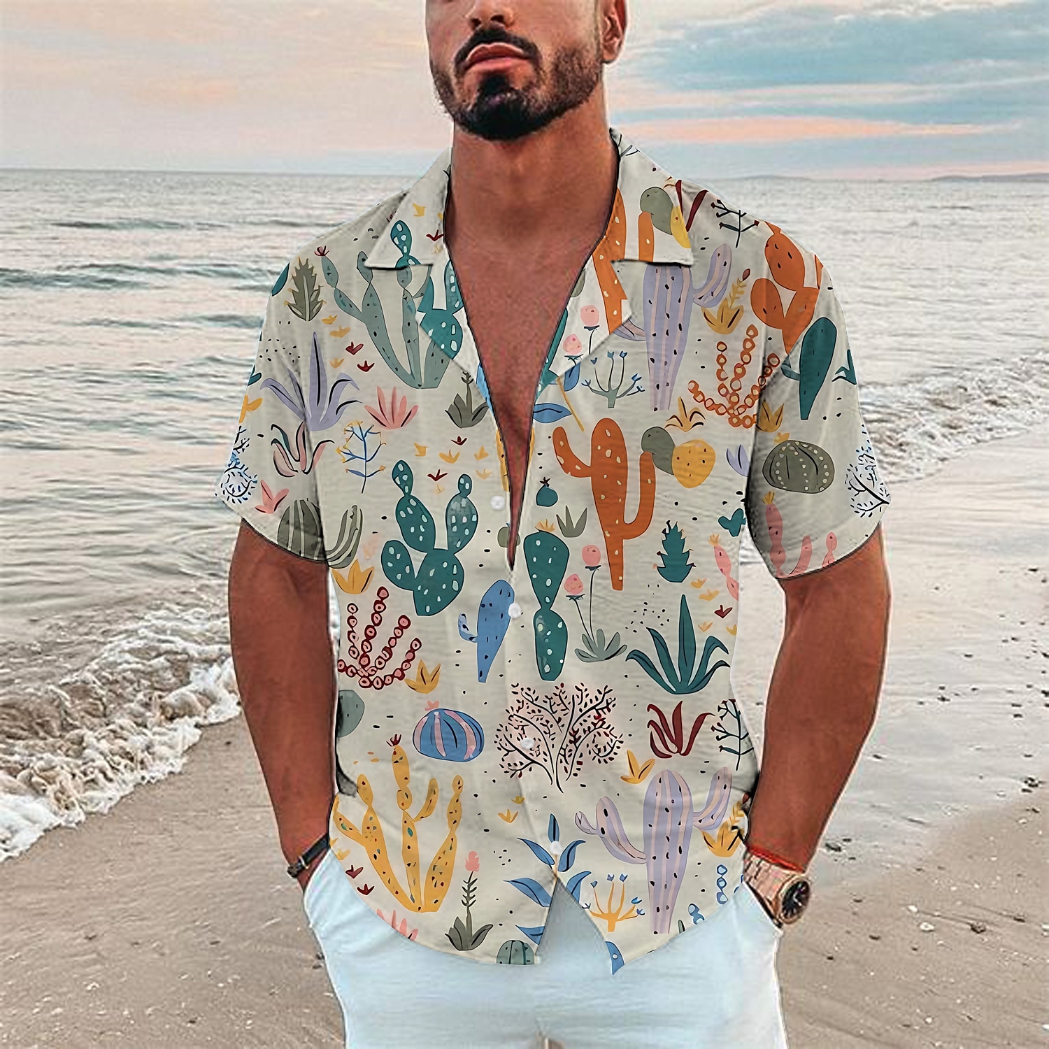 Męskie Kaktus Rośliny Tropikalne Koszula Koszula hawajska Koszula Aloha Krótki rękaw Koszula Wieczorne Moda Designerskie Codzienny Na zewnątrz Ulica Codzienny Biały Żółty Pomarańczowy Druk 3D S M L 2025 - zł95.99 –P5