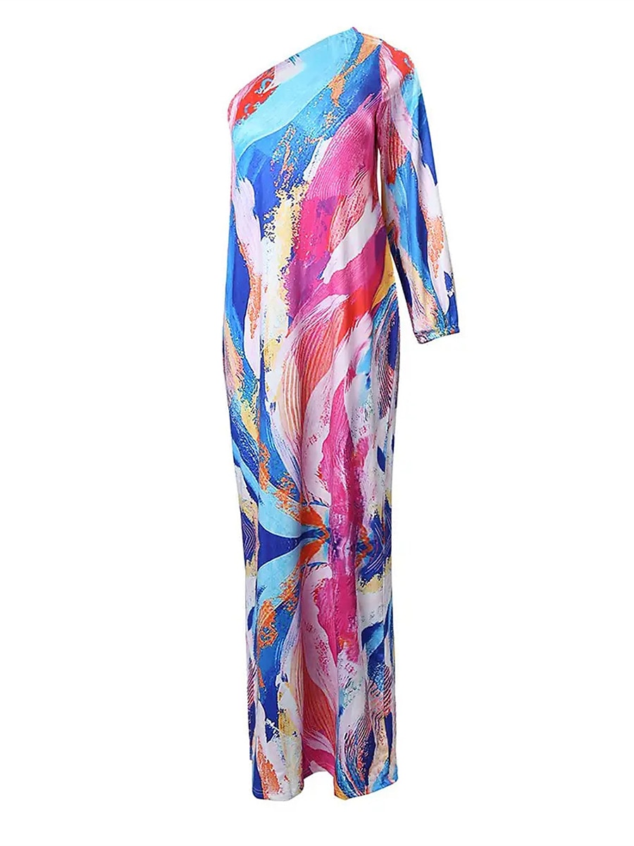Damskie Długa sukienka sukienka maxi Codzienne sukienki Sukienka z nadrukiem Kwiaty Geometryczny Moda Moda miejska Na zewnątrz Święto Wyjściowe Nadruk Długi rękaw Na jedno ramię Sukienka Szczupła 2025 - $27.99 –P4