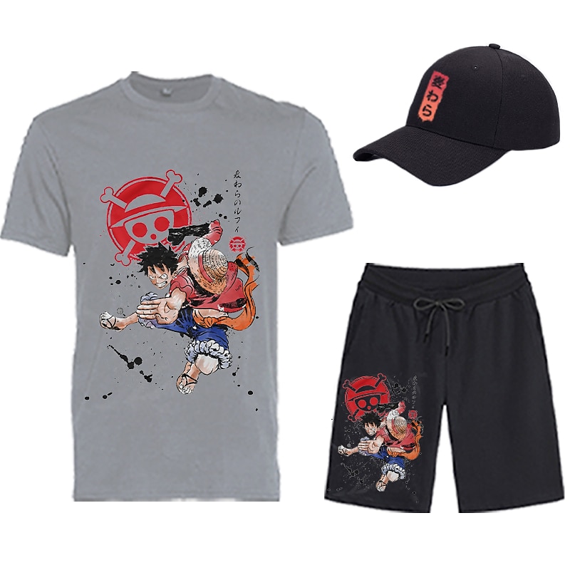 One Piece Apina D.Luffy T-paita Shortsit Lippalakki Painettu Kuvitettu Käyttötarkoitus Miesten Aikuisten Kuuma leimaus Rento / arki 2025 - $31.99 –P6