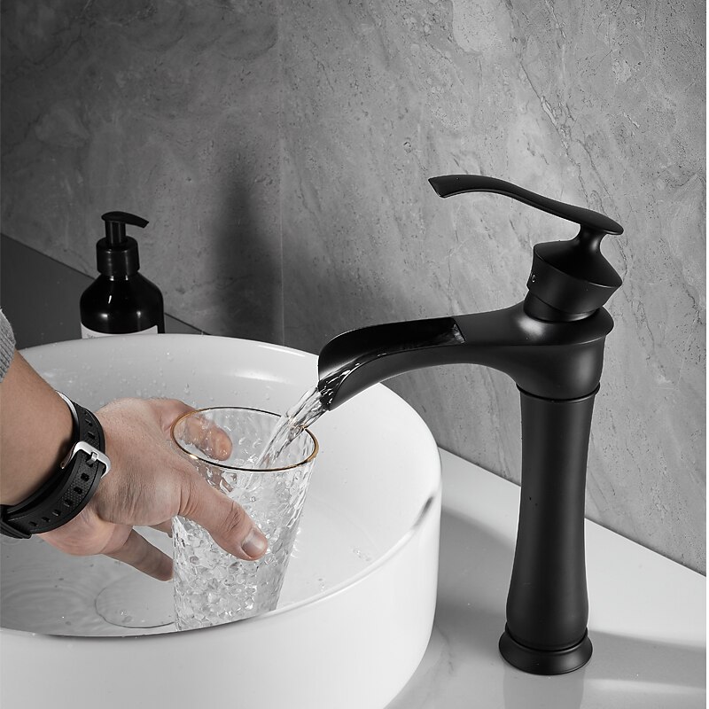 Waterfall Basin Sink Mixer Faucet Black, Tall Bathroom Taps Single Handle One Hole with Hot and Cold Hose Vessel Water Tap Deck Mounted 2025 - $137.99 –P5
