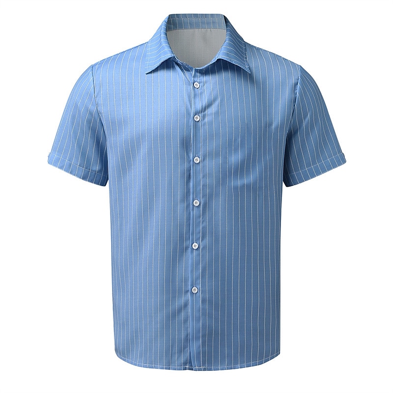 Men's Shirt Summer Shirt Button Up Shirt Striped Shirts Black Army Green Gray Light Blue Short Sleeve Striped Turndown Print Street Daily Button-Down Clothing Apparel Polyester Fashion Casual 2025 - $20.99 –P1