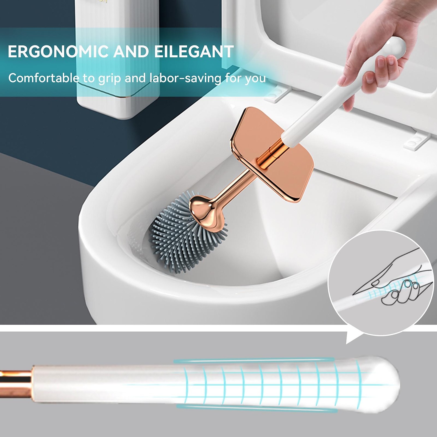 2025年 トイレブラシとホルダー、人間工学に基づいた長いハンドル付きのエレガントなシリコン製便器ブラシセット、モダンなバスルームの装飾クリーニングアクセサリー、耐久性があり、ディープクリーニング、ブラック&amp;amp;;白  コレクション – $6.99 –P7