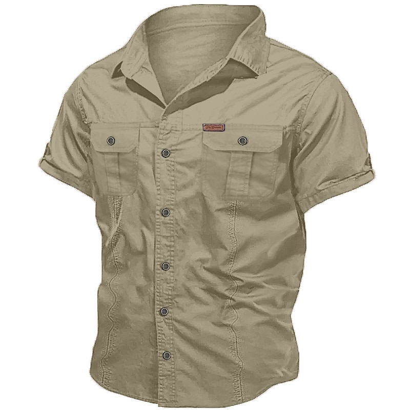 Men's Shirt Workwear Shirts Casual Shirt Work Shirt Button Up Shirt Cargo Shirt Black Navy Blue khaki Army Green Beige Short Sleeve Plain Turndown Vacation Going out Button-Down Clothing Apparel 2025 - $31.99 –P2