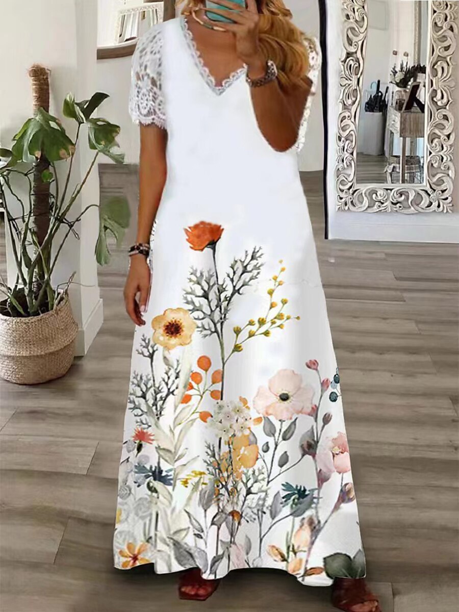 Plus Size Bohemian Butterfly Print V-neck Maxi Dress Spring/summer