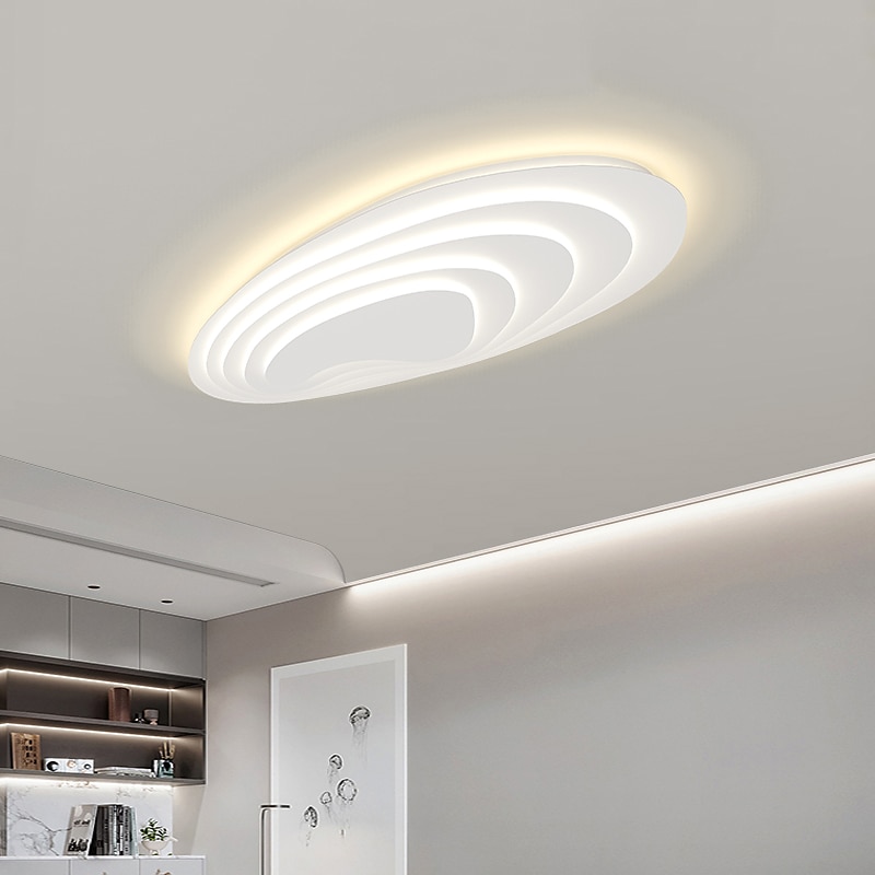 moderne taklampe som kan dimmes med fjernkontroll 56 cm innfelt taklampe akryl lampeskjerm lysekrone soverom stue 2025 - $230.29 –P5