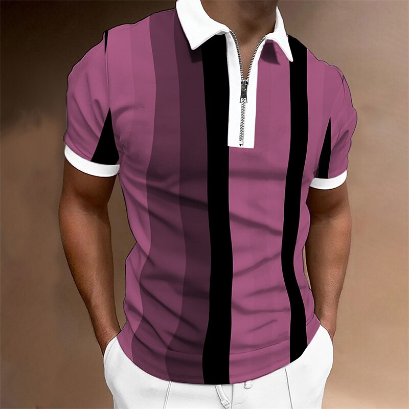 Herren Zip Polo Poloshirt Casual Täglich Viertel Postleitzahl Kurzarm Modisch Basic Farbblock Vertikale Streifen Zip Sommer Regular Fit Dunkelgelb Rosa Blau Braun Grün Grau Zip Polo 2025 - $15.49 –P4