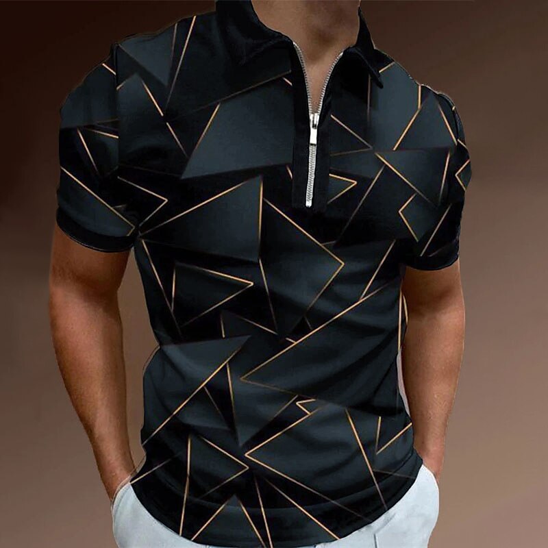 Homme Géométrique Polos à zip Chemise de golf Manche Courte Polos Chemises à Col Occasionnel Vêtements de vacances Tenue formelle Vêtements de festival Impression 3D Polo à fermeture éclair 1/4 Noir de 2025 ? $22.99 -P3