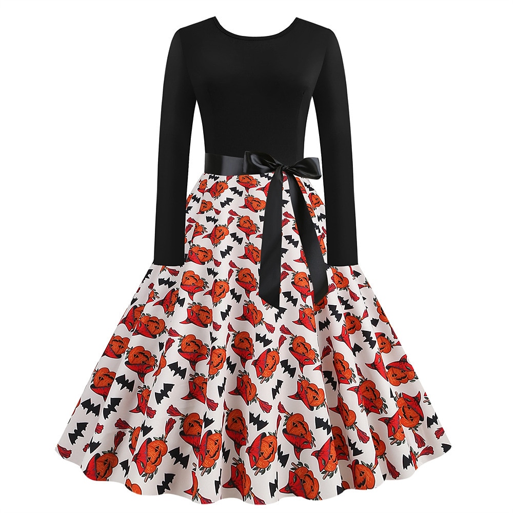 Jaren '50 Retro vintage Over de knie Jurken Swing Jurk Flare Jurk Lange Mouwen Halloween Wijd uitlopend Schommel Kostuum Dames Halloween Halloween Volwassenen Kleding 2026 - $27.99 –P15