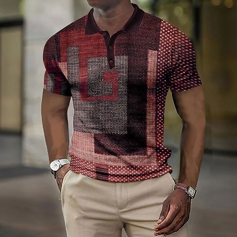 Voor heren Ruitjes Wafel Poloshirts Golfshirt Korte mouw Poloshirt Overhemden met kraag Vintage Casual Vakantiekleding Formele kleding Festivalkleding Knop 3D-afdrukken Wijn blauw Bruin 2025 - $22.99 –P4