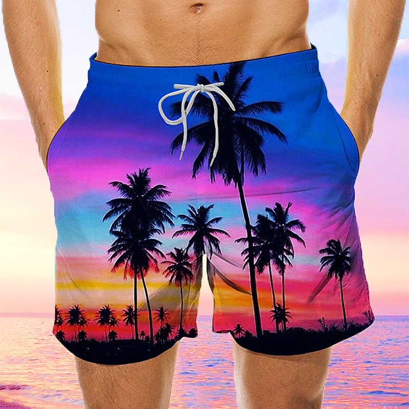 Férfi Kókuszfa Naplemente Deszkás short Úszónadrágok Közepes csípő Hawaii Boho Szabadság Tengerpart Zsinór hálós béléssel Rugalmas derék Tervező Ruházat 2025 - $19.99 –P14